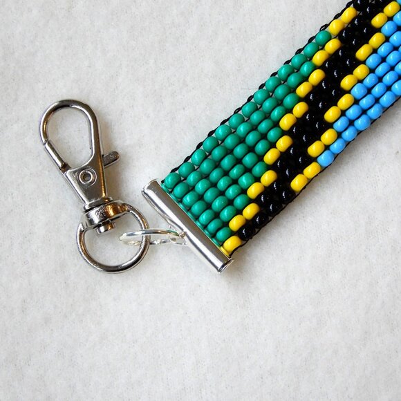 Tanzania Tanzanian flag bead keychain, glass seed beads, handmade - Picture 3 of 4